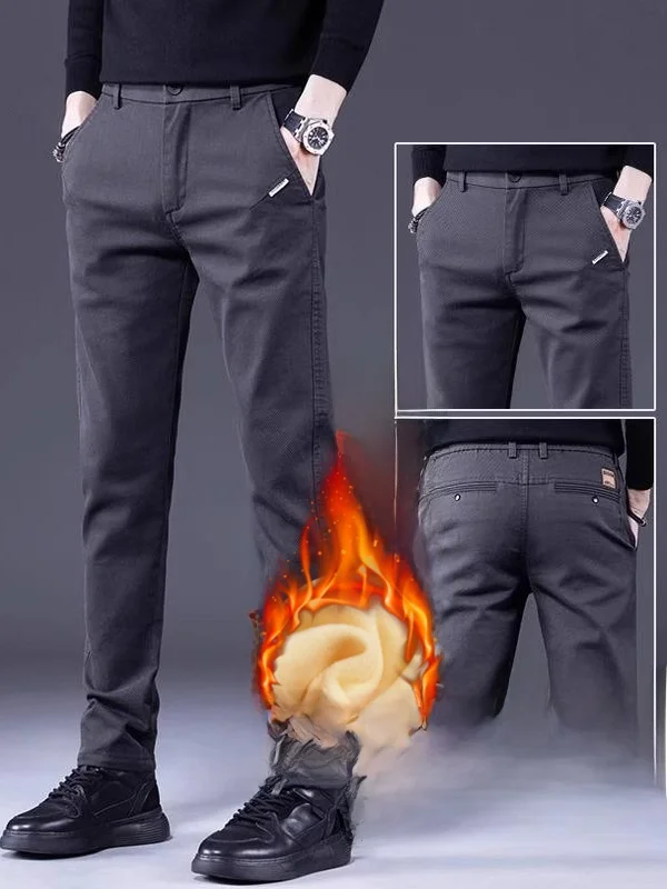 

Высококачественные мужские повседневные брюки с эластичной резинкой на талии Thiened Fce, прямые брюки, облегающие осенне-зимние новые теплые длинные брюки