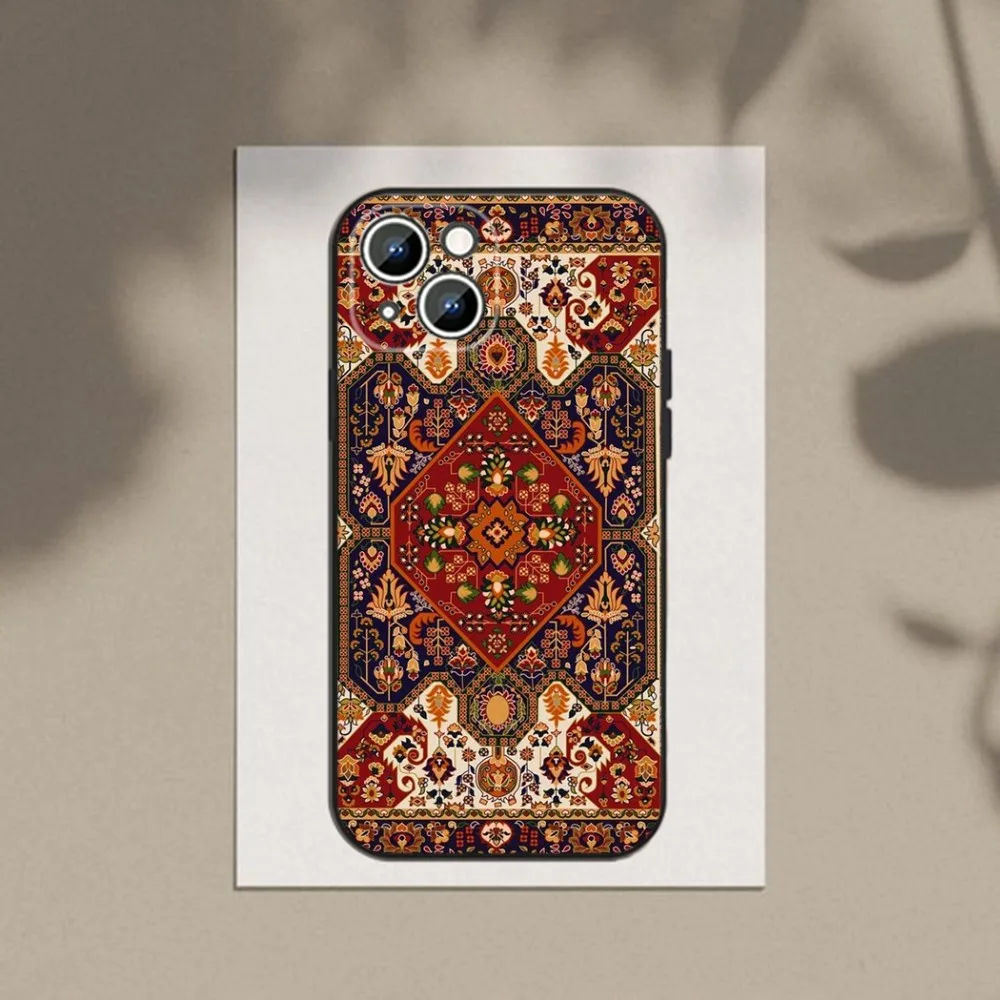 Persian Carpet Floral Pattern Phone Case For Apple iPhone 15,14,13,12,11,XS,XR,X,8,7,Pro,Max,Plus,mini Silicone Black Cover