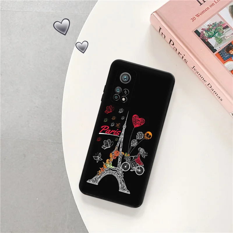 Black Matte Phone Case for Redmi Note12 Note13 4G 5G Xiaomi 13 12 Pro 12C 12X 12T 13C 12S Lite Eiffel Tower Soft Cover image 2