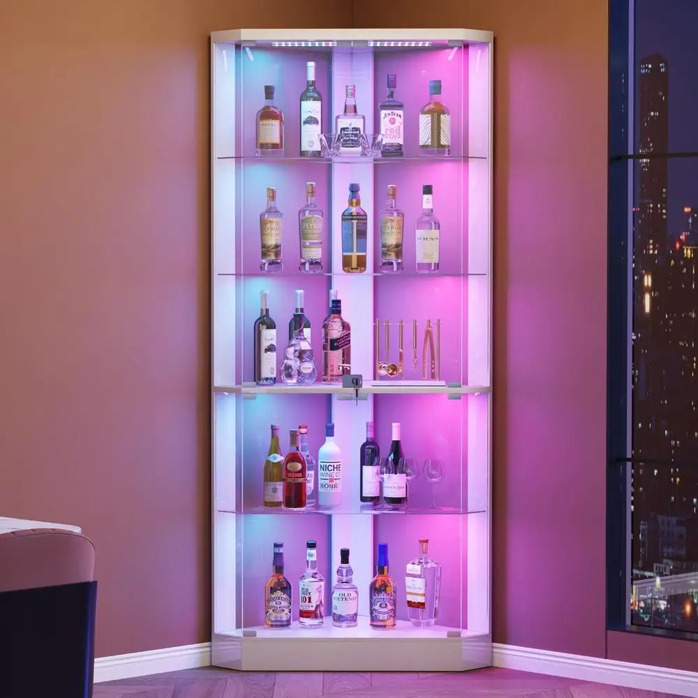 

Display Cabinet with - RGB Lights and Glass Do,5-Tier Showcase Display Case with Glass Shelves & Human Body Sensor,Curio Cabinet