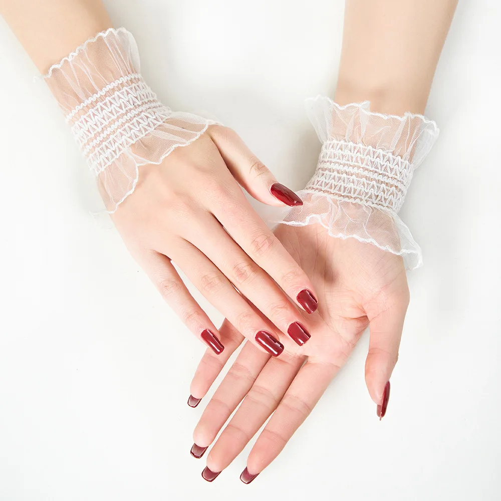 Nail Art Gloves Manicure Display Photography Props Lace Trim Fingerless Sleeve Cuffs Mesh Elegant Short Style Wedding Bridal