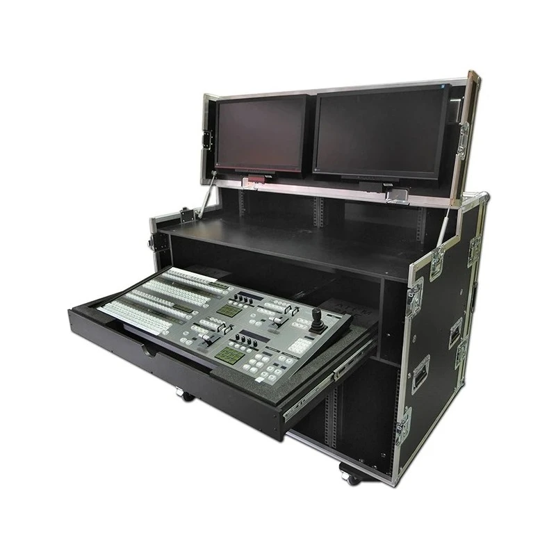 Twin 10u Production Workstation Flight Road Case With Pull Out Drawer and TFT Mounting Facilities