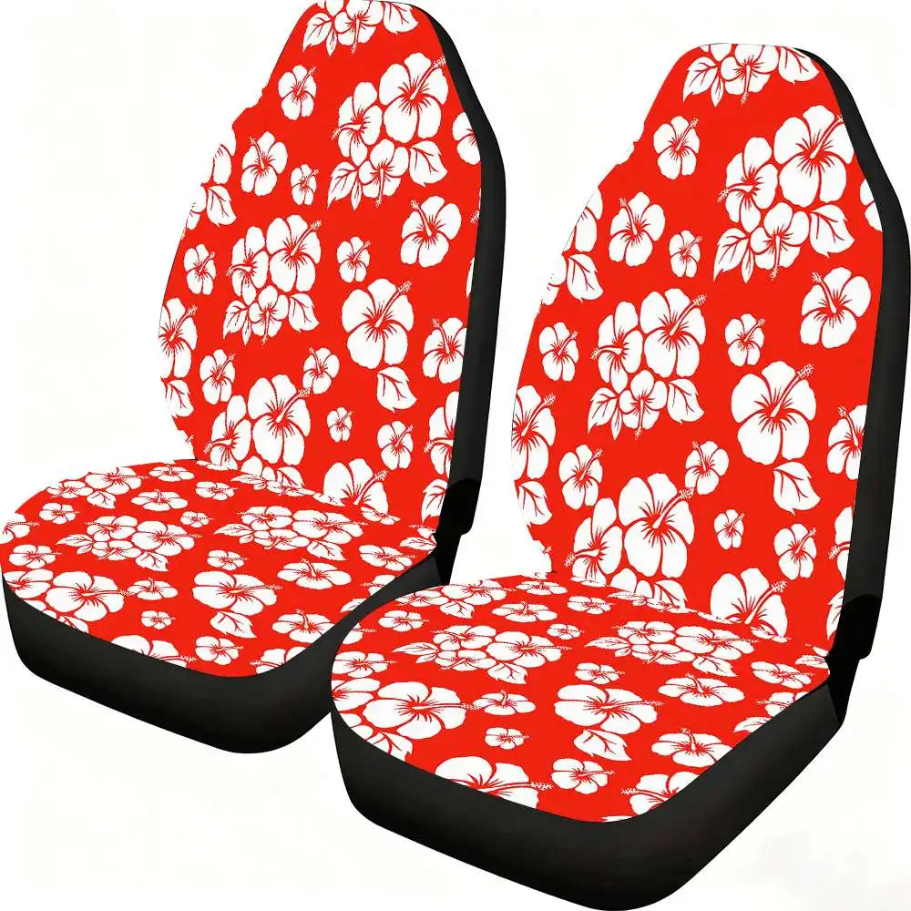 

2pcs White Hibiscus Flower Car Seat Covers Suitable For Front Seats, High Back Design, Material, Suitable For Cars, SUVs And Tru