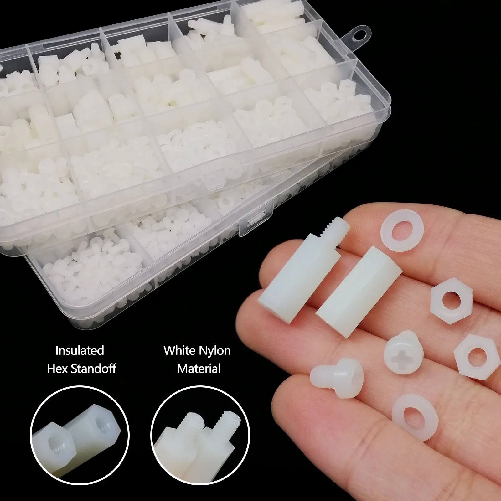 1 Box M2 M2.5 M3 M4 White Plastic Nylon Insulated Hex Standoff Hexagon Pillar Spacer Column Screw Nut Washer Assortment Kit Set