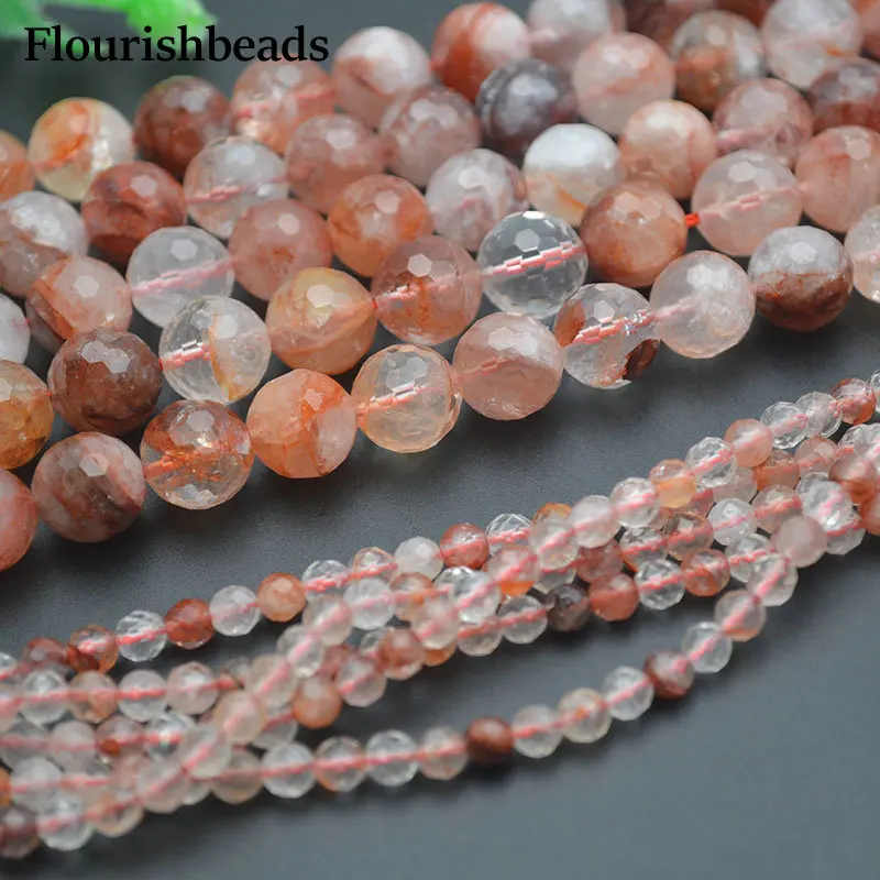 High Qualiyt 4mm~12mm Faceted Natural Red Hematoide Quartz Stone Round Beads for Jewelry Making 5strands/lot