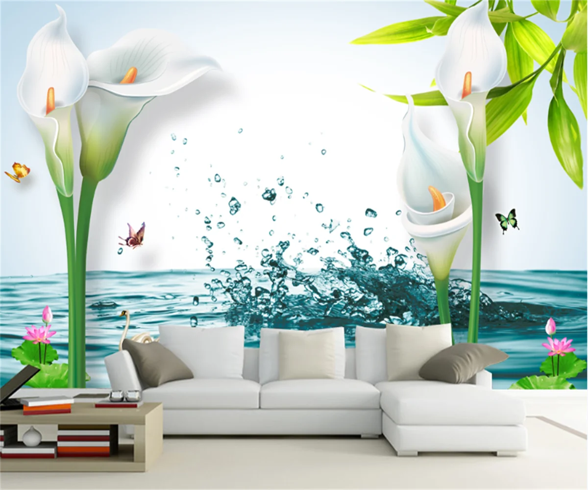 

Customize any size 3D wallpaper wall painting fresh water flowers beautiful TV sofa background wall stickers hotel wallpaper