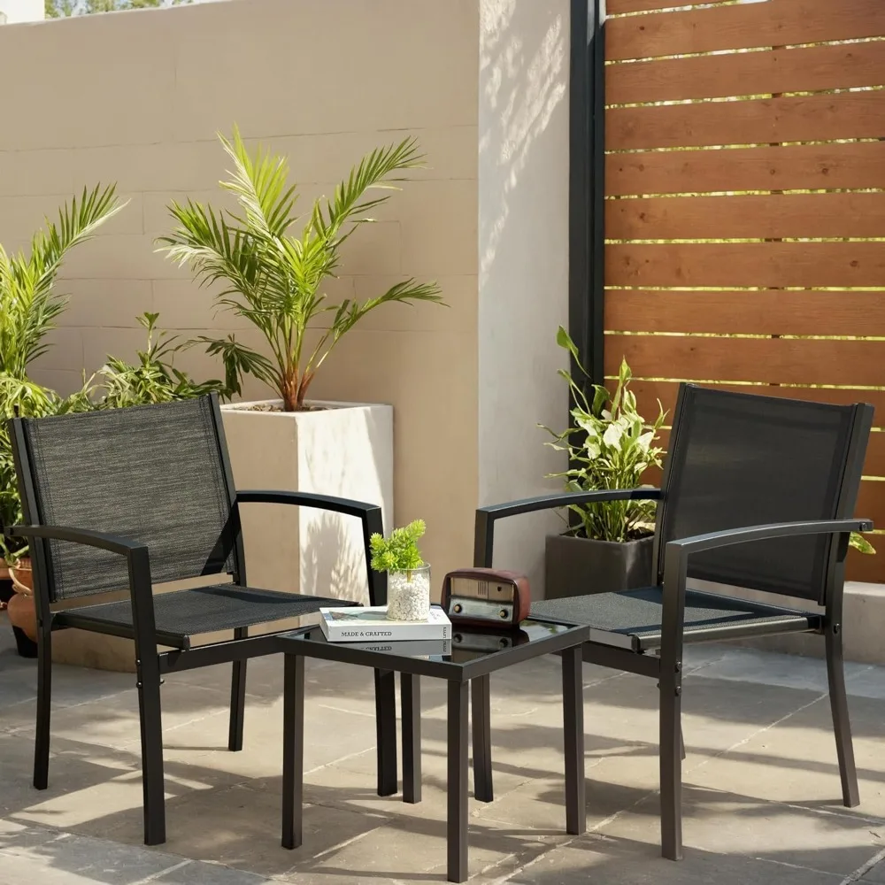 

3 Pieces Patio Furniture Set Outdoor Textilene Patio Chair Set of 2 with Table Modern Conversation Porch Set for Yard, Garden