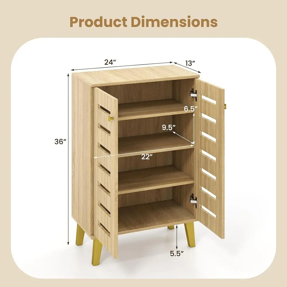 Shoe Cabinet with Do, 4-Tier reestanding Shoe Rack Cabinet w/Ventilated Slatted Do& Adjustable Shelves, ern Wooden Shoe Storage