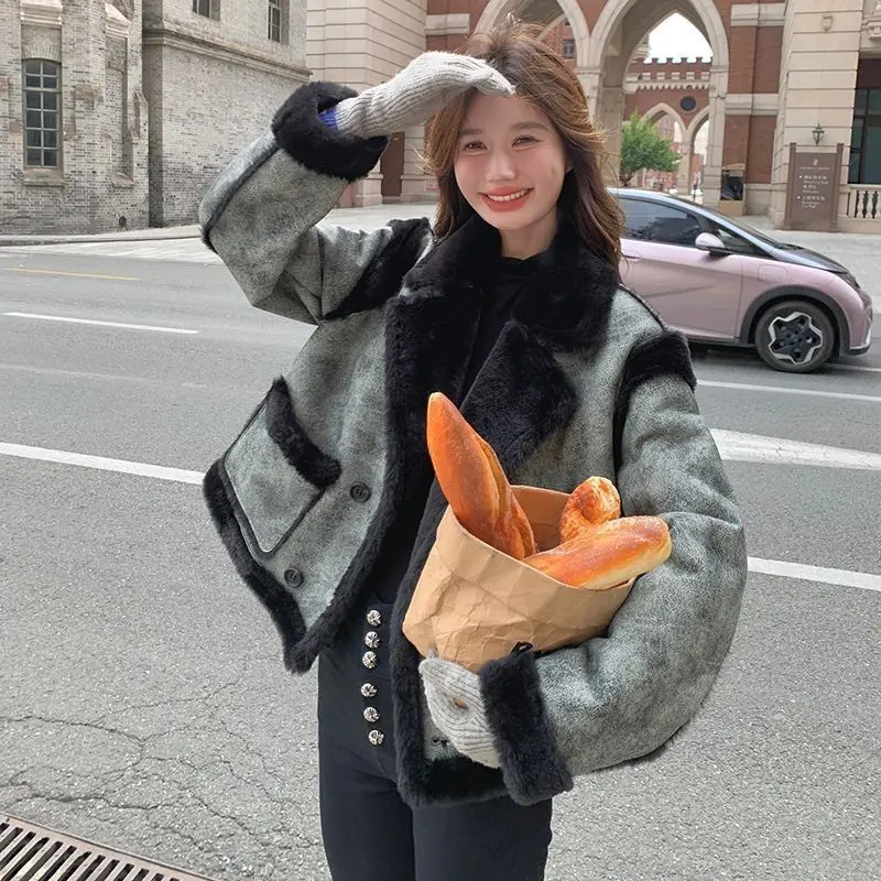 New Large Lapel Fur Integrated Environmentally Friendly Fur Women Autumn Winter Thickened Advanced Sense Loose Retro Fluffy Coat