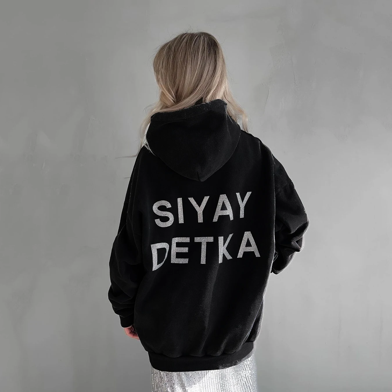 Sudadera con capucha de manga larga para mujer, abrigo informal holgado con letras de diamantes de imitación, estilo callejero, ropa y2k, primavera y otoño, 2024