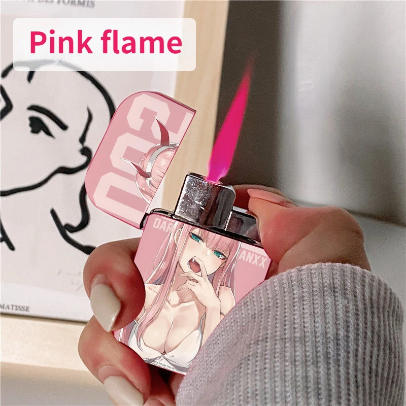 Cute cartoon Portable Cigar Lighter Refillable Butane Gas Fuel lighter Pink flame Long Stripe Jet Lighter Smoking Accessories