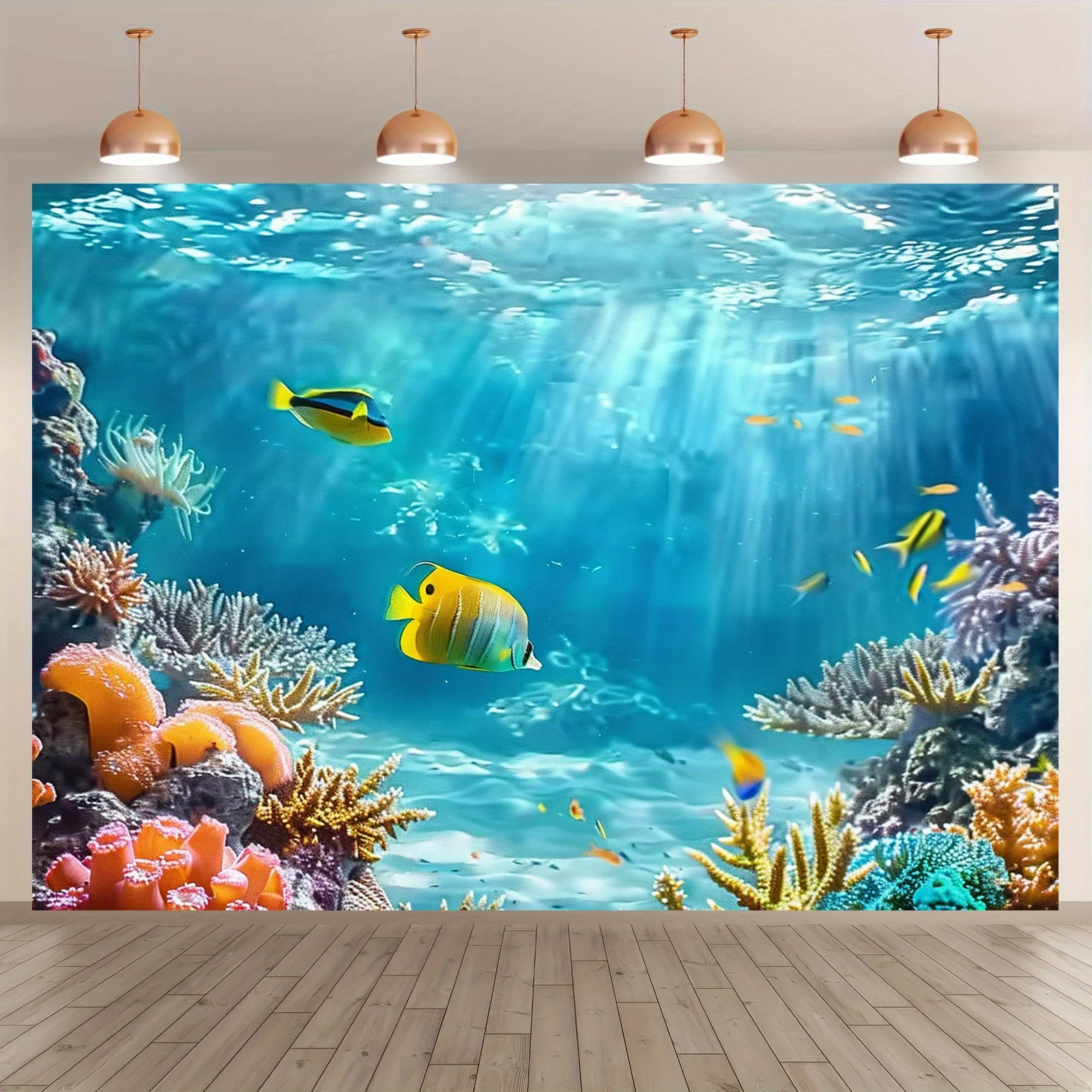 Underwater Ocean Wall Mural Colorful Coral Reef Fish Sunlight Rays 3D Effect Decor For Living Room Bedroom Home Interior Design