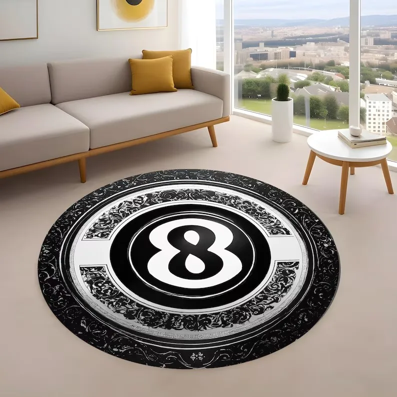 Round Billiard Design Rug Sports Rug Entertainment Rug Fun Personalized Game Room Decor Home Accessories
