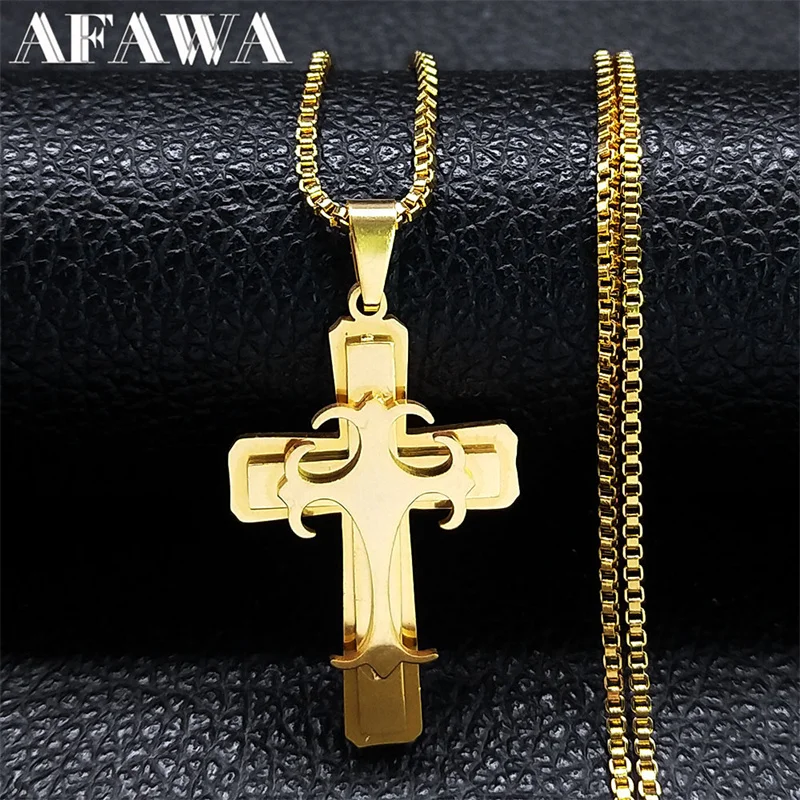 Catholic Crucifix Cross Necklace for Women Men Gold Color Stainless Steel Religious Aesthetic Chain Gift Jewelry colar N8402S02