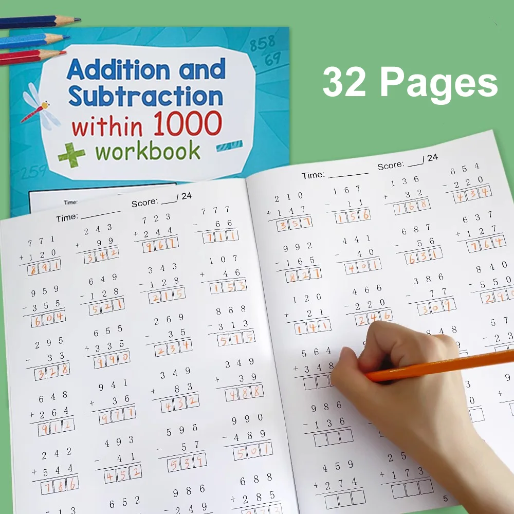 

Addition and subtraction within 1000 Maths Workbook Primary School Training Book Arithmetic Competition Teaching Aids Montessori