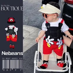 Summer Newborn Baby Romper+Sock+Hat 3PCS Set Mickey Mouse Hand Boys Girls Jumpsuit Infant Costumes Cotton Short Sleeve Bodysuits