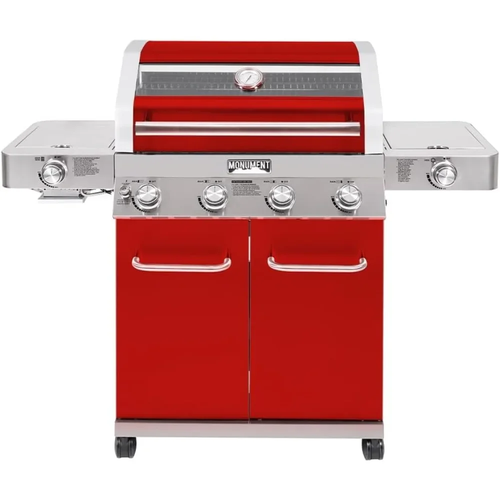 4-Burner Propane Gas Grills Stainless Steel Cabinet Style , Built in Thermometer, and Side & Infrared Side Sear Burners