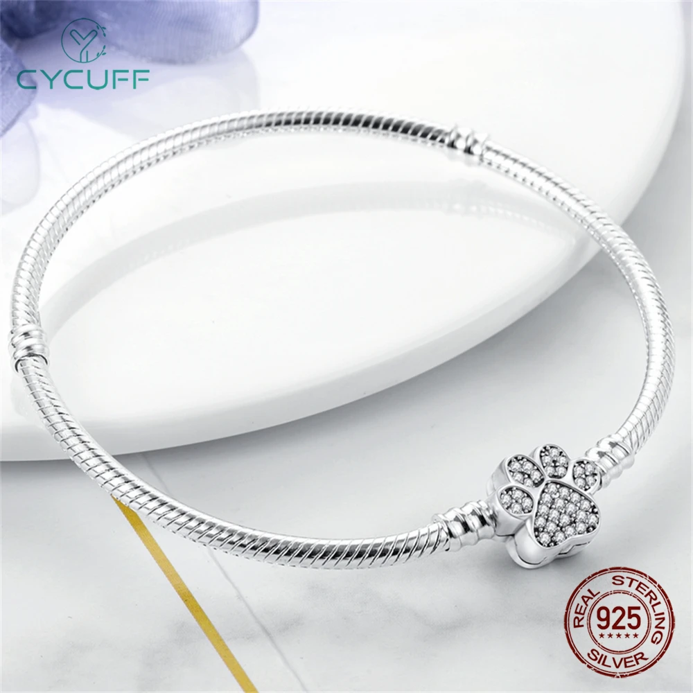 HOT 925 Sterling Silver Bracelet Original 17-20CM Star Moon Butterfly Heart Paw Zircon Bracelets Fit DIY Charms Jewelry Gifts