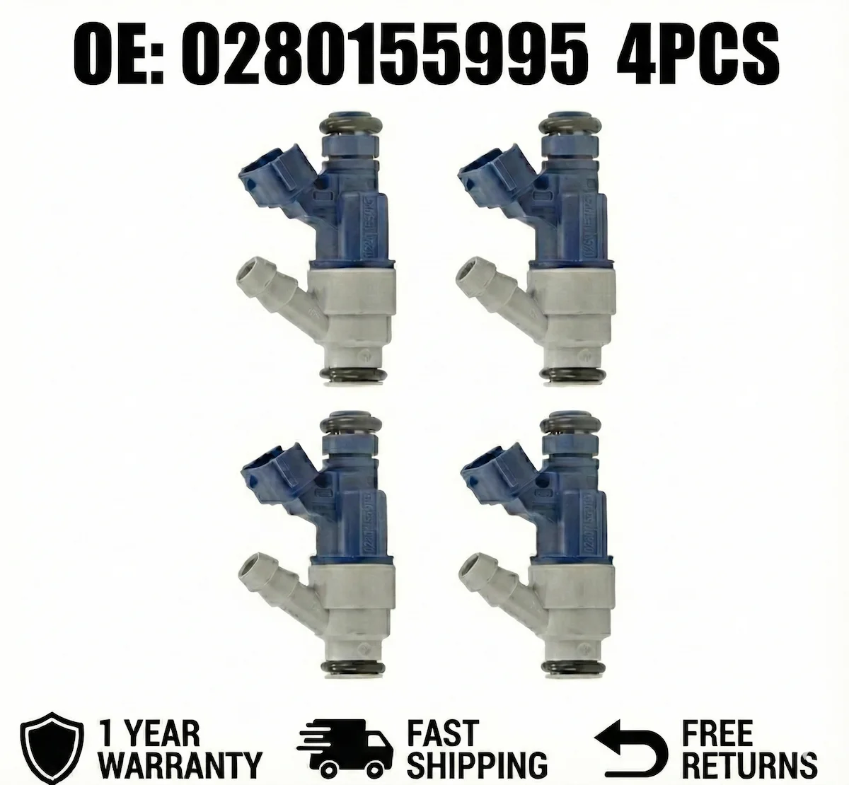 

4x Fuel Injectors 0280155995 Fits VW Golf Jetta Beetle 2.0L 2000-2006 AVH AZG BEV BBW Remanufactured Fuel Nozzle Kit 12V