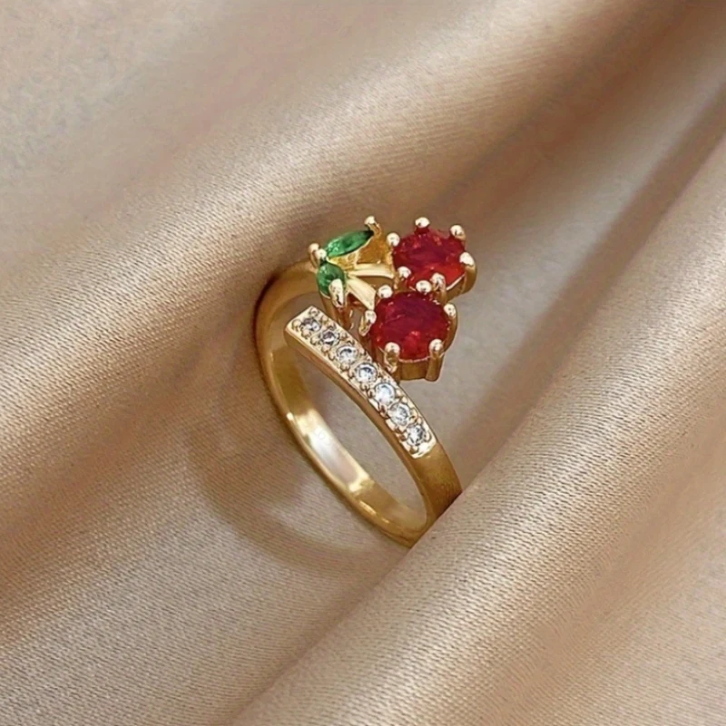 خاتم جديد رائع على طراز الكرز الزركوني المتلألئ، مناسب لهدايا مجوهرات الحفلات اليومية للنساء