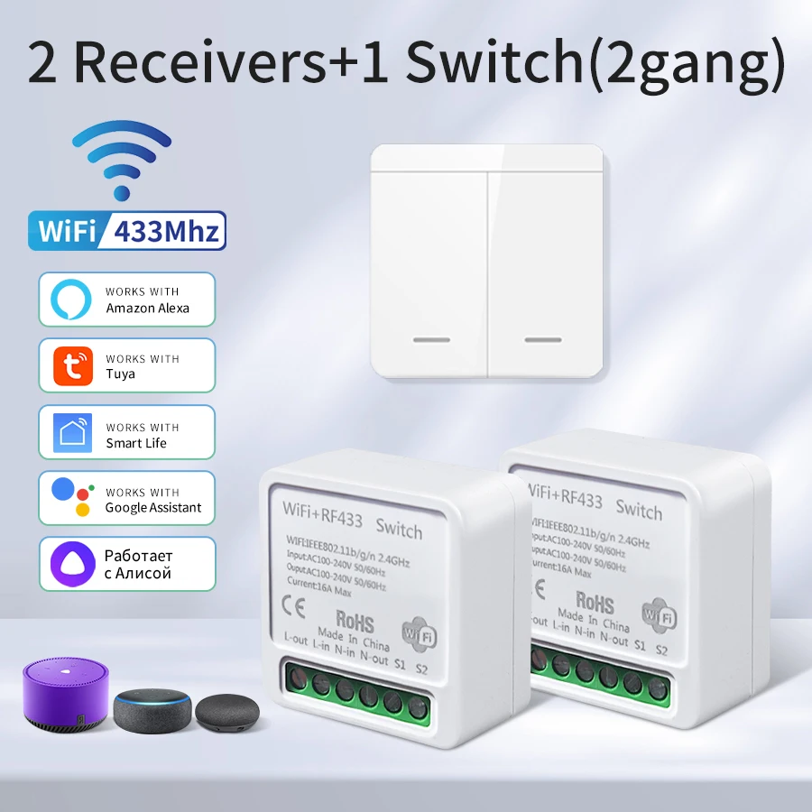 Tuya WiFi Slimme Lichtschakelaar Smart Home Draadloze RF 433 mhz Drukknop Wandschakelaar Via Alexa Google Home Alice Smart leven App
