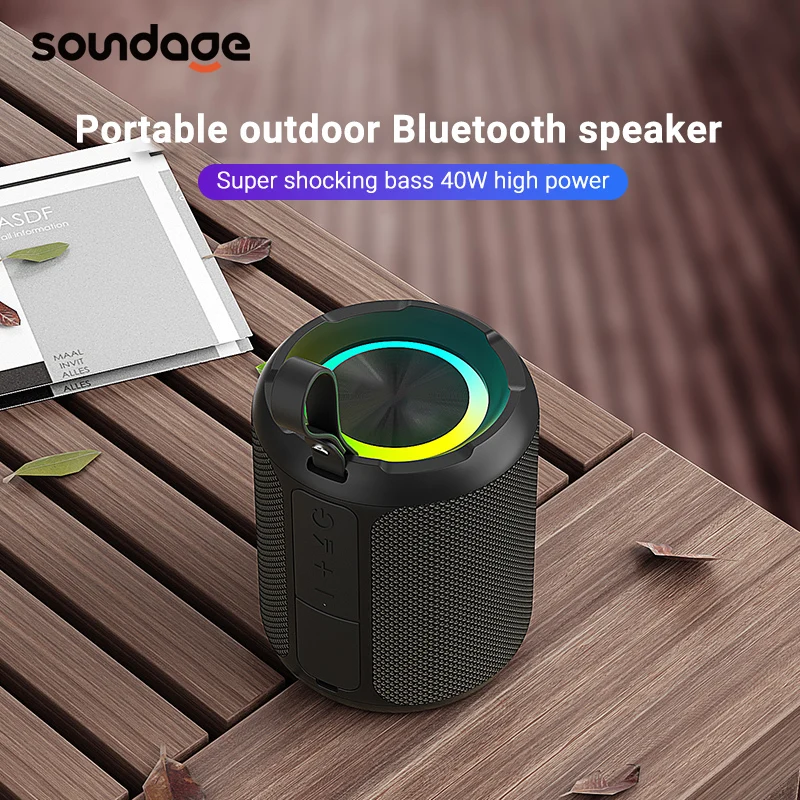 

Soundage 40W Portable Bluetooth Speaker Subwoofer 360 Degree Stereo Surround Sound Box Waterproof IPX7 Support TWS AUX Speakers