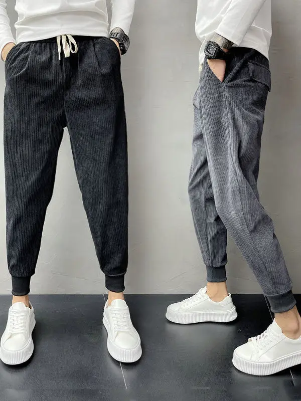 

Spring 2026 Men's Slim Fit Casual Pants Pure Color Corduroy Cuffed Nine Point Trendy Versatile Youthwear Casual Trousers