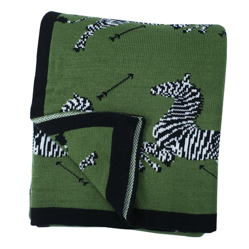 Nordic Vintage Dark Green Zebra Knitted Blanket Cotton Bedspread Cobertor Modern Fashion Soft Throw Warm Home Bedding