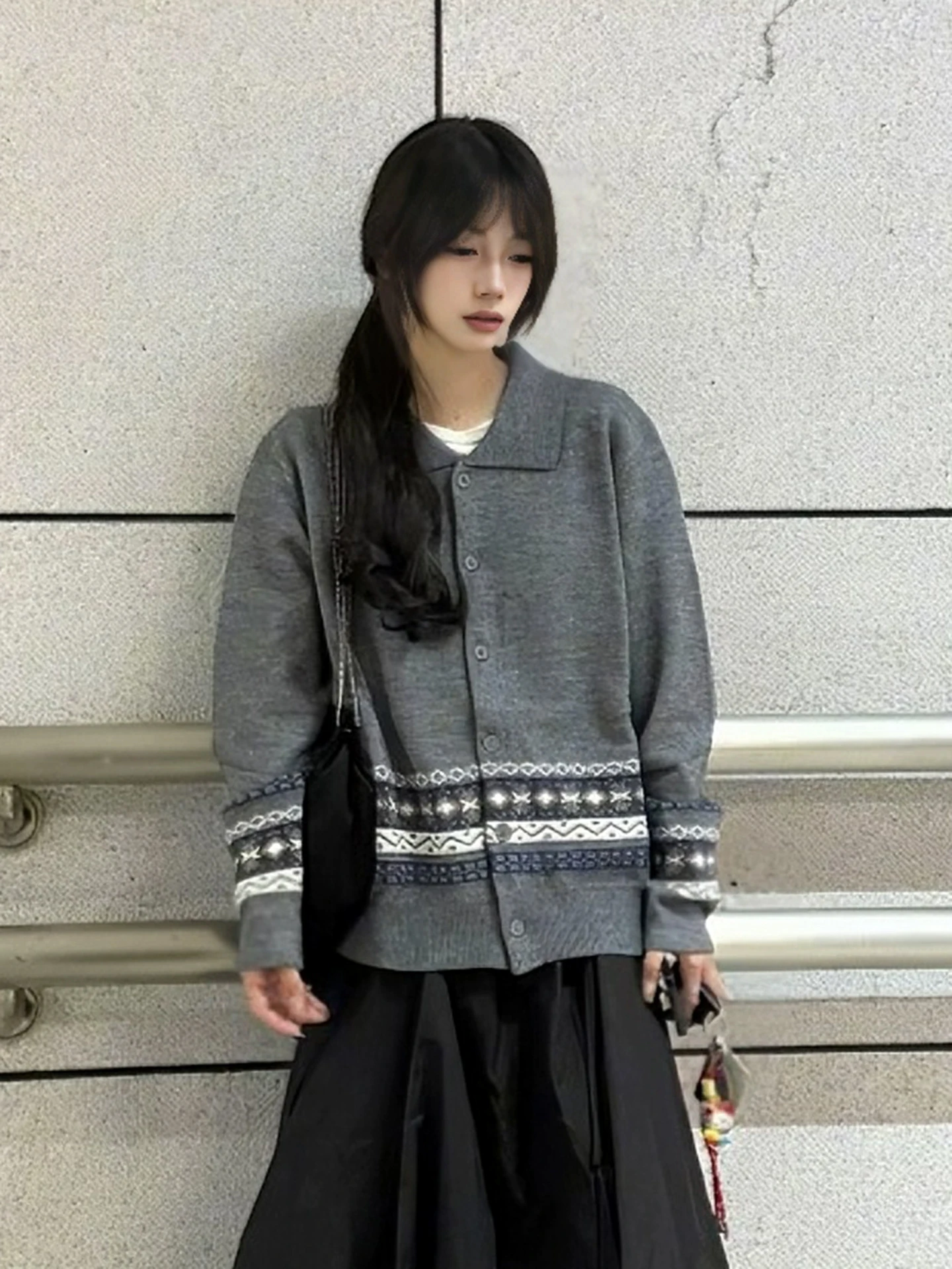 

Men's Knitted irt Cardigan Flower Pattern Turn-down Collar Vintage Sle Long Sve Breathable Polyester Fiber