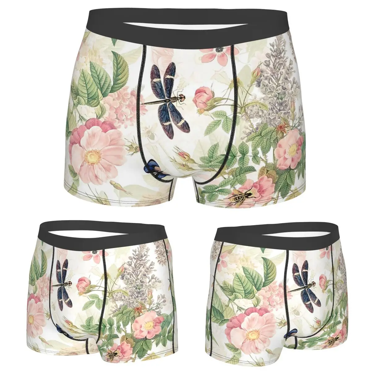 

Boxer Underpants Shorts UtART Vintage Roses Spring Flower And Early Insects Botanical Panties Men's Soft Underwear for Homme Man