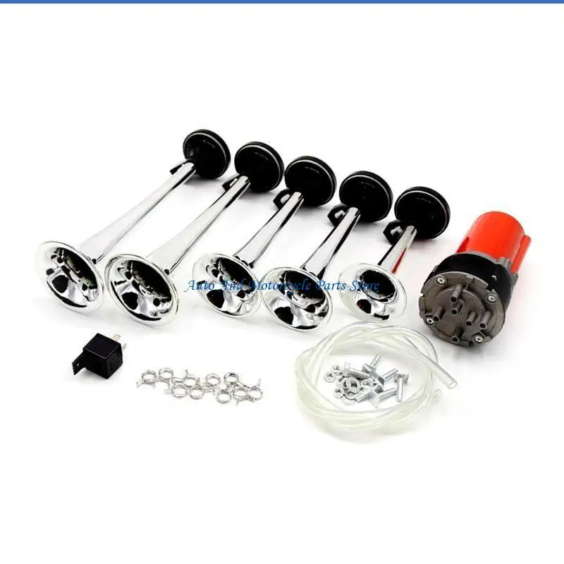 P9FD Car 125db 12V 5 Trumpet Musical Dixie Of Hazzard Electronic Chrome Air Horn