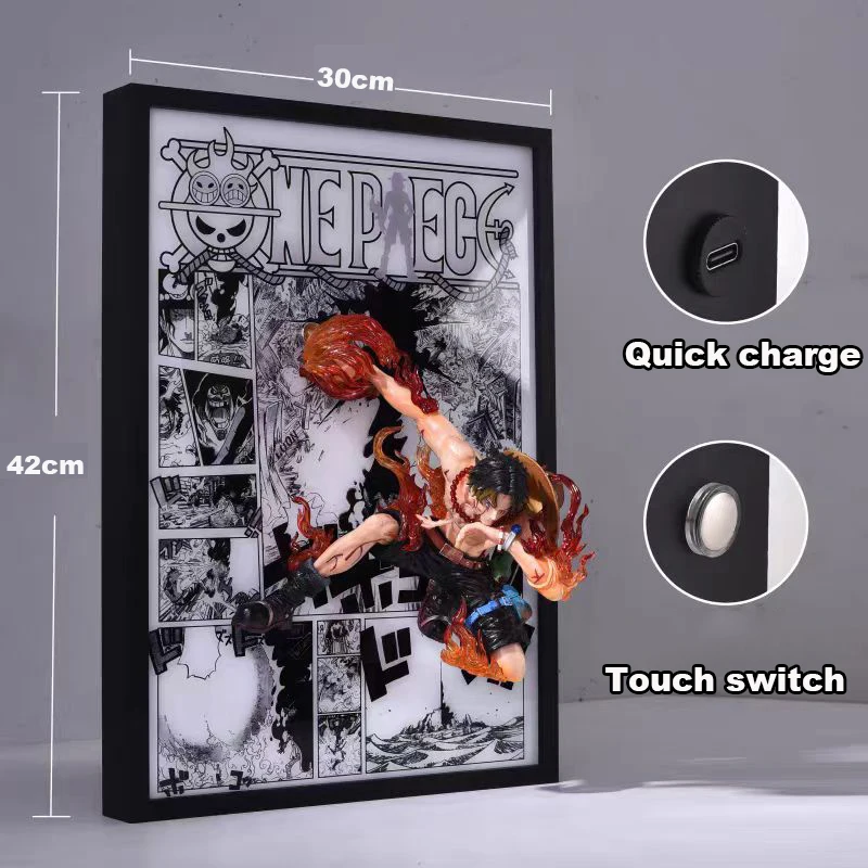 One Piece 3D Ace Sanji Night Light Painting Can Dimming 3D Metal Light Frame Anime Action Figure Painting Decorate In The Room