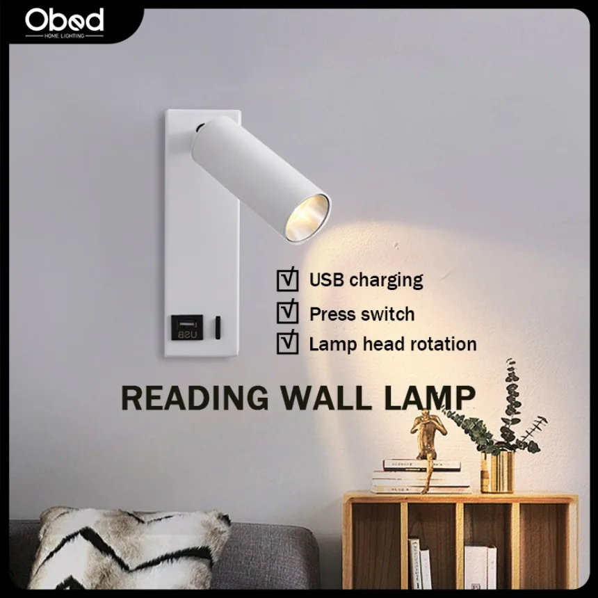 

Modern LED Wall Light with Switch USB Interface Rotatable Reading Light Bedroom Living Room Home Lighting Decorative Light