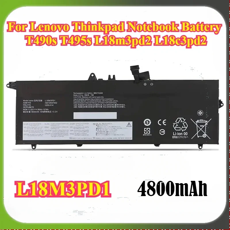 

57WH Laptop Battery L18l3pd1 L18m3pd1 L18c3pd1 for Lenovo Thinkpad Notebook Battery T490s T495s L18m3pd2 L18c3pd2 Series