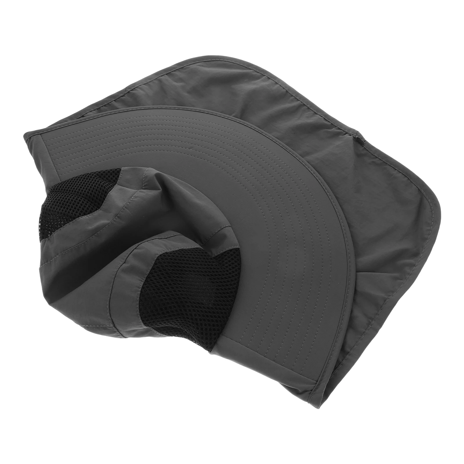 

Breathable Brim UV Protection Neck Flap Dark Grey Nylon Foldable Bucket Hat for Hiking Fishing Travel Women Men