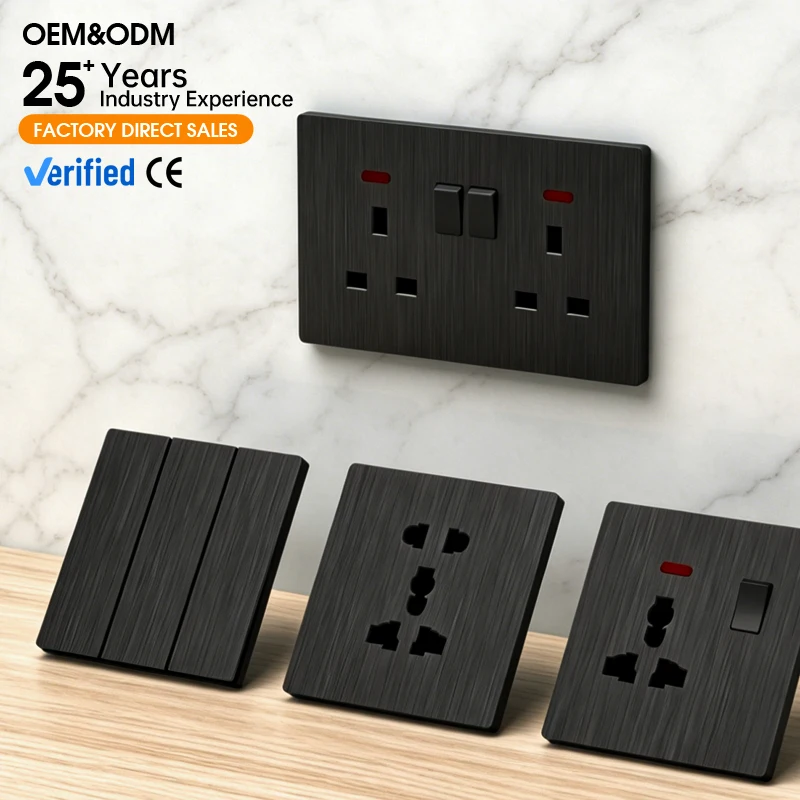 Light switch cover Brushed Black UK Britain Wall Switch Universal Switch Premium Wall Switch Socket Minimalist Standard Panel