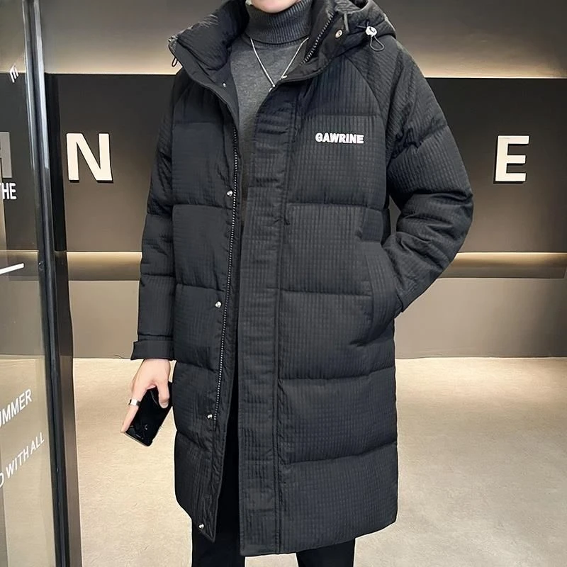 Winter neue Männer verdickt warme Baumwoll jacke männlich mittellange High Street lose große Parka Mode Kapuze reine Farbe Outwear