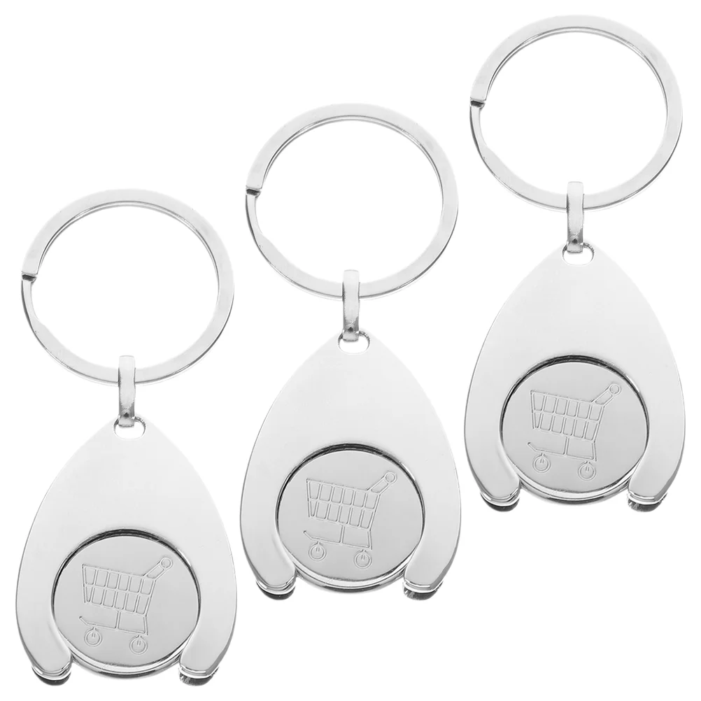 3 Pcs Cart Token Supermarket Keychain Keyring Decors Ornament Metal Trolley Coin Shopping Chip