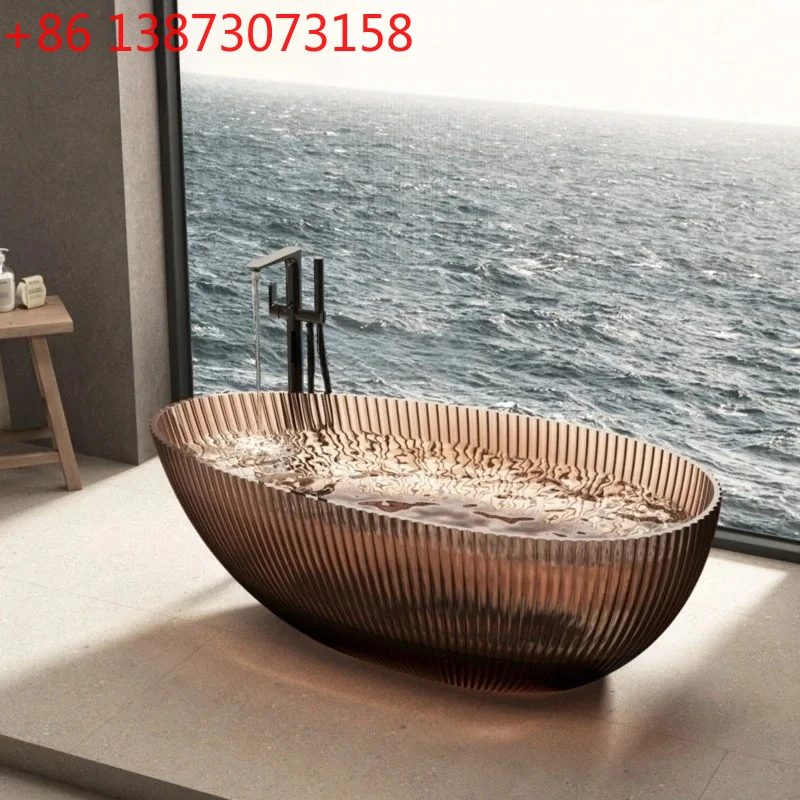 

Crystal color resin vertical striped bathtub independent household transparent goose egg bath53