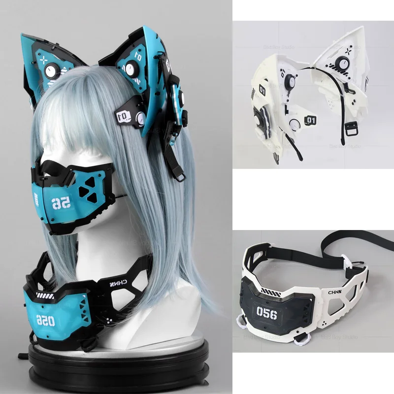 Taktisches Punk-Haarband mit mechanischen Katzenohren für Damen, Sci-Fi-Funktionale Gesichtsmaske, Musikfestival-Cosplay-Requisiten