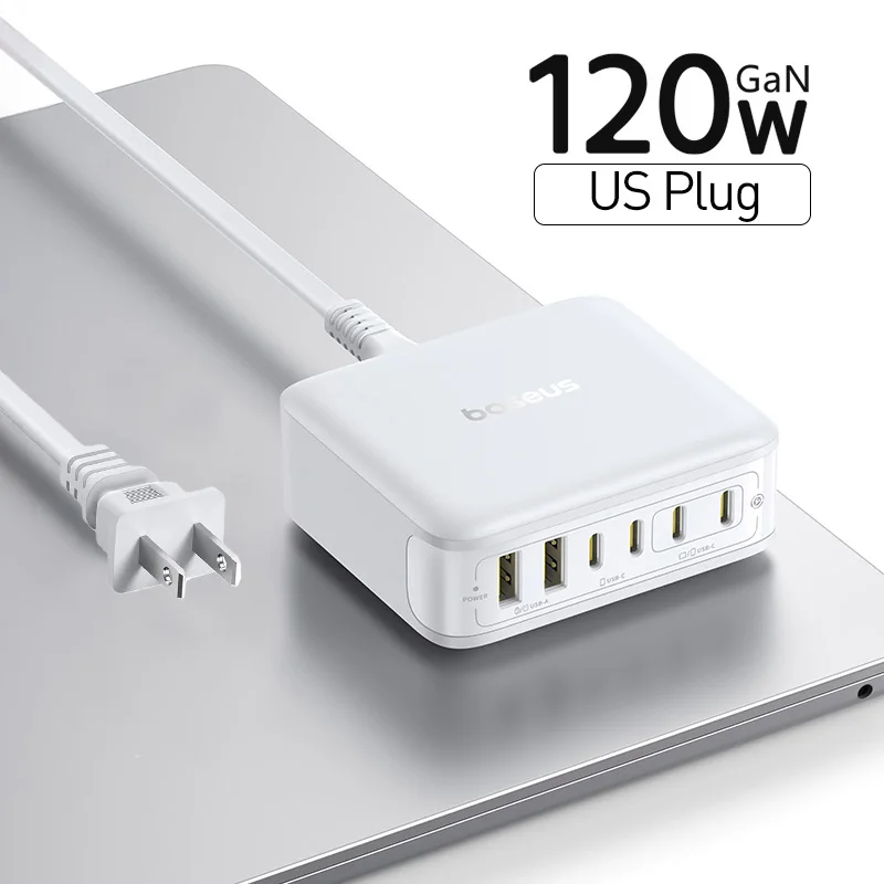 Baseus 120W desktoplader Laptop snellader 6 in 1 oplader voor iPhone 17 16 15 14 Pro Max Samsung iPad snellader GaN - afbeelding 1