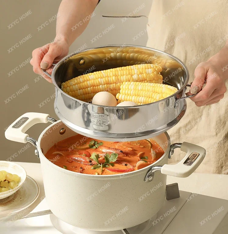 Steamer Household Medical Stone Large Capacity Non-Stick Pot Soup Pot Stew  Integrated Induction Cooker Applicable to Gas Stove