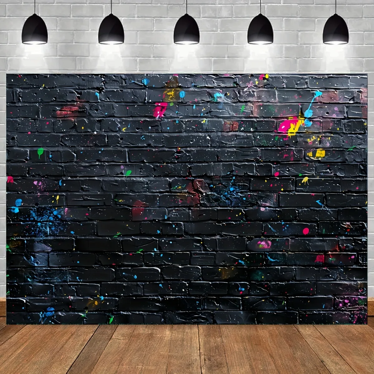 

2D плоский, фон с кирпичной стеной в стиле граффити - черный городской арт-дизайн, многофункциональная вечеринка в стиле хип-хоп, свадебный фон