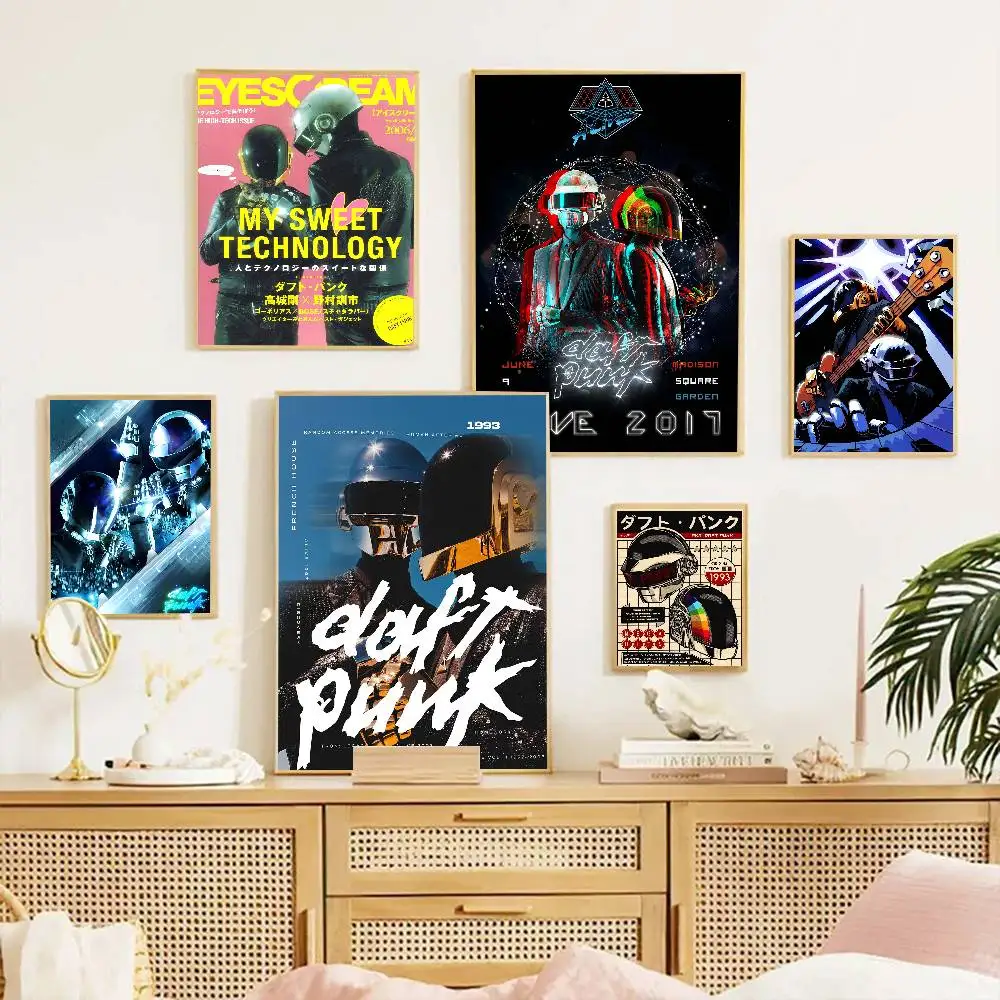 Around The World Daft Punk Vintage Self-adhesive Art Poster Whitepaper Prints Posters Artwork Aesthetic Art Wall Painting