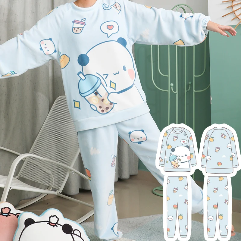 

New Spring And Autumn Panda Bubu And Dudu Pajamas Flannel Long Sleeve Cartoon Round Neck Pajama Set Panda Yier Homewear
