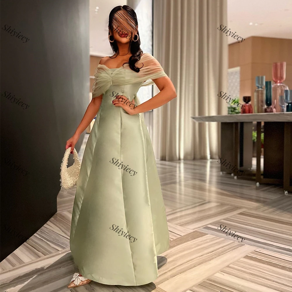 Sexy Strapless Evening Dress Off the Shoulder Saudi Arabia Satin Floor Length Formal Occasion Gown HIgh Quality Vestido De Noche