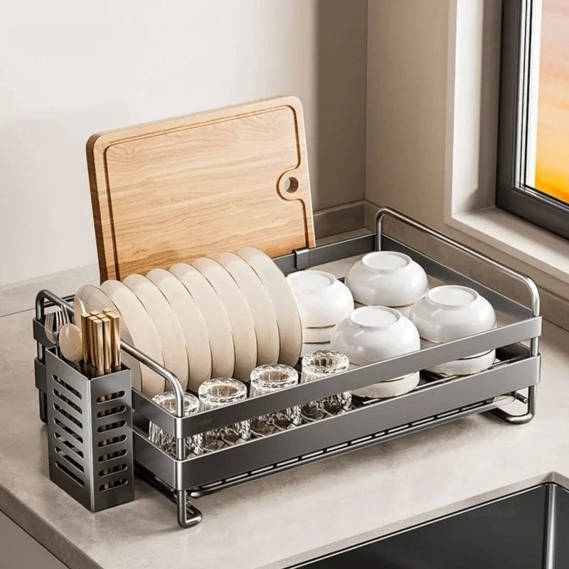 304 Stainless Steel Kitchen Dish Drying Rack Multifunctional Storage Holder Countertop Drain Shelf Tableware Drying Rack a