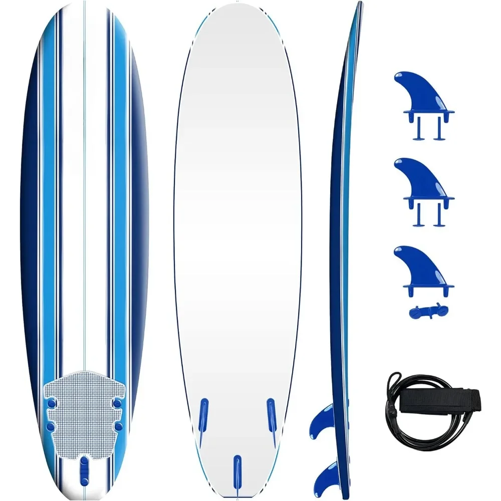 

7ft Surfboard Foam Surfboard for Beginners and All Surfing Levels Complete Set Includes Leash and Multiple Fins Heat Laminated