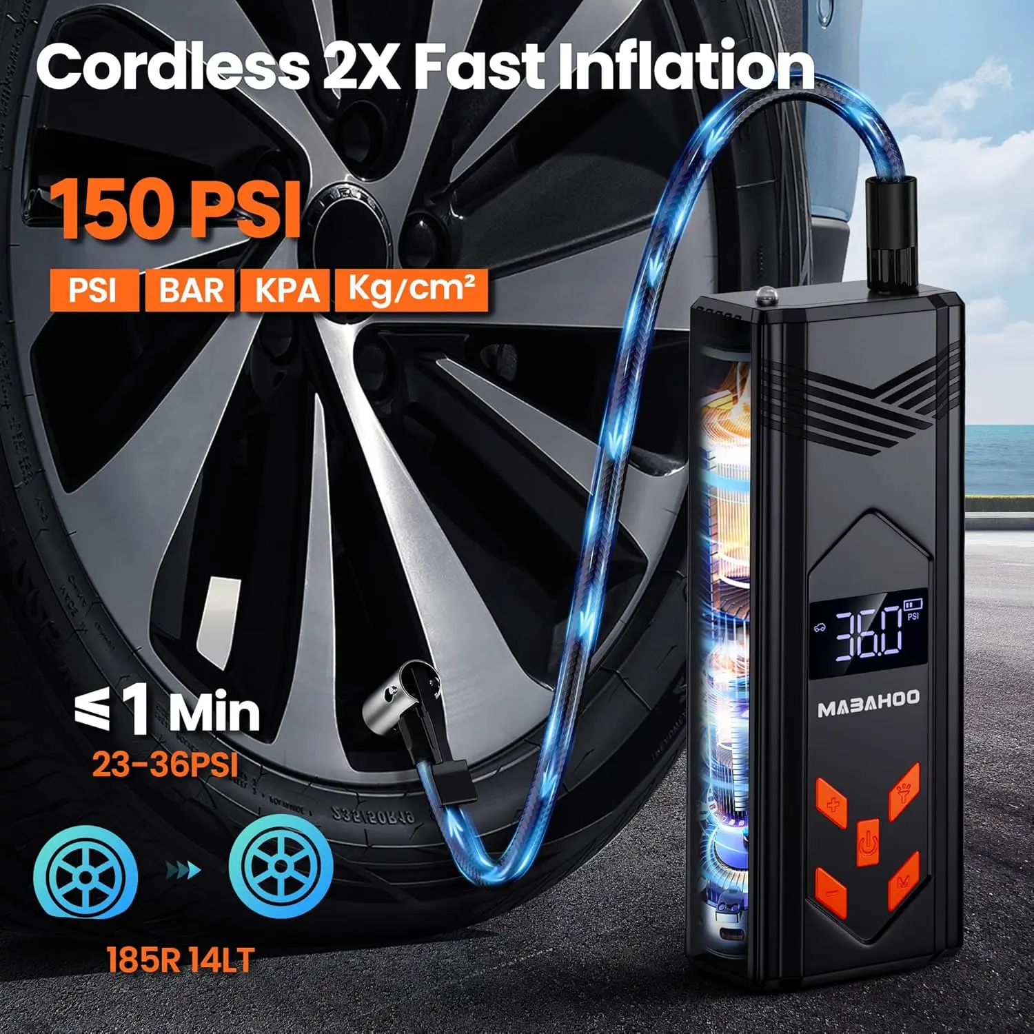 Arrancador de salto portátil de 3000 A con compresor de aire, inflador de 150 PSI, pantalla LCD para coches de 12 V