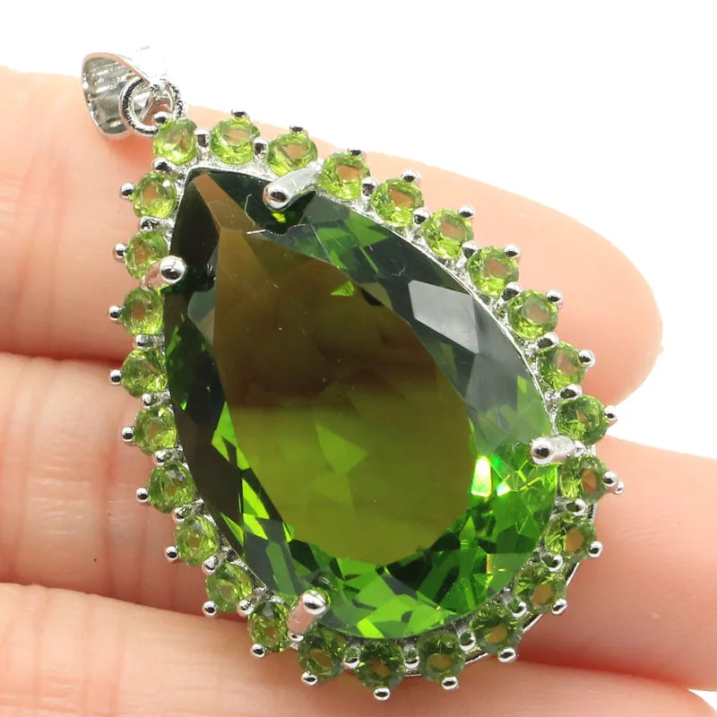 

Buy 5 Get 1 Free 43x27mm Luxury Big Drop Shape Violet Tanzanite Green Peridot Woman's Engagement Silver Pendant
